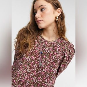 Only Floral Blouse With Shoulder Details In Purple floral Print